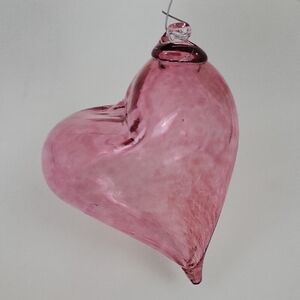 Pink Blown Glass Heart Ornament Signed